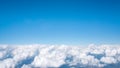 Blue sky above white fluffy cloud, cloudscape background with copy space