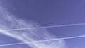 Blue sky and airplane, vapor trail Royalty Free Stock Photo