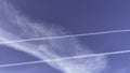 Blue sky and airplane, vapor trail Royalty Free Stock Photo