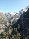 Blue sky & All way Mountain & valleys near katra , Jammu & Kashmir, India covered with snow at peak