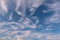 Blue sky background with big tiny stratus cirrus striped cloud Royalty Free Stock Photo