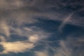 Blue sky background with big tiny stratus cirrus striped cloud before storm Royalty Free Stock Photo