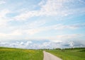 blue sky background with clouds, idyllic rural landscape andechs, bavaria Royalty Free Stock Photo