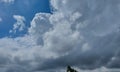 Blue sky background with cumulus white clouds, nature photography, sun rays, natural background, cloud wallpaper Royalty Free Stock Photo