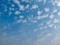 Blue sky background with cumulus white clouds, nature photography, sun rays, natural background, cloud wallpaper Royalty Free Stock Photo