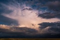 Blue sky background with dark striped clouds before storm. blue sky panorama may use for sky replacement Royalty Free Stock Photo