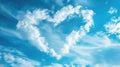 Blue sky background with heart symbol, nature abstract background, cloudscape. Valentine concept background