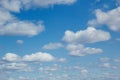 Blue sky background with soft silky clouds.