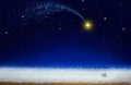 Christmas Star and blue abstract sky.Christmas background. Royalty Free Stock Photo