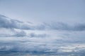 Blue sky background with tiny fluffy clouds. With copy space