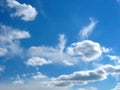 Blue sky background with wavy fleecy clouds Royalty Free Stock Photo