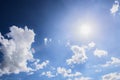 Blue sky background with white clouds and sun Royalty Free Stock Photo