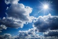 Blue sky background with clouds and sun. Royalty Free Stock Photo