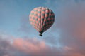 Blue sky background with white dramatic clouds and hot air balloon Royalty Free Stock Photo