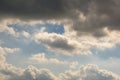 Blue sky background with white striped clouds. Clearing day and Good windy weather Royalty Free Stock Photo