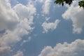 Blue sky and cloud with meadow trees. Plain landscape background for summer poster. Royalty Free Stock Photo