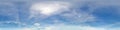 Blue sky with beautiful cumulus clouds. Seamless hdri panorama 360 degrees angle view with zenith for use in 3d graphics or game Royalty Free Stock Photo