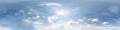 Blue sky with beautiful cumulus clouds. Seamless hdri panorama 360 degrees angle view with zenith for use in 3d graphics or game Royalty Free Stock Photo