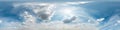 Blue sky with beautiful cumulus clouds. Seamless hdri panorama 360 degrees angle view with zenith for use in 3d graphics or game Royalty Free Stock Photo