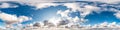 Blue sky with beautiful cumulus clouds. Seamless hdri panorama 360 degrees angle view with zenith for use in 3d graphics or game Royalty Free Stock Photo