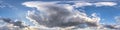 Blue sky with beautiful dark clouds before storm. Seamless hdri panorama 360 degrees angle view with zenith for use in 3d graphics Royalty Free Stock Photo