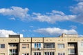 Blue sky behind a soviet block