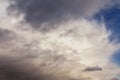 Storm sky, dark and white big cumulus clouds on blue sky background texture Royalty Free Stock Photo