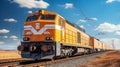 Blue Sky Cargo Freight Train Locomotive Transporting Goods on a Sunny Day Royalty Free Stock Photo