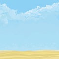 Blue sky cartoon background with clouds and sandy ground