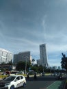 Blue sky city park car busway jakarta work Royalty Free Stock Photo