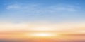 Blue sky with cloud background,Cartoon sky with orang, yellow,pink sky with sunrise.Concept all seasonal horizon banner like a