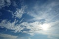 Blue sky and cloud with bright sun flare background Royalty Free Stock Photo