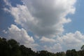 Blue sky and cloud with meadow trees. Plain landscape background for summer poster. Royalty Free Stock Photo