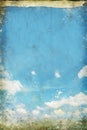 Blue sky and cloud on old grunge paper