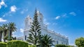 Blue sky and clouds above the Church of Assilah in Morocco