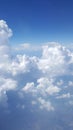 Blue Sky with clouds. Airplane in sky.