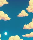 Blue sky with clouds. Anime style background with shining sun and white fluffy clouds Royalty Free Stock Photo
