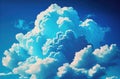 Blue sky with clouds. Anime style background with shining sun and white fluffy clouds. Royalty Free Stock Photo