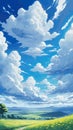 A blue sky with clouds cartoon drawing artwork vector ai generated Royalty Free Stock Photo