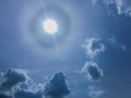 Blue sky with clouds and circle sun Royalty Free Stock Photo