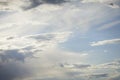 Blue sky with clouds and copy space during the day. Scenic view of dark, heavy storm rainclouds gathering in the Royalty Free Stock Photo