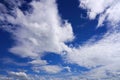 Blue sky with clouds of different shapes. Cloudy overcast sky