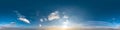 Blue sky with clouds with evening sun. Seamless hdri panorama 360 degrees angle view with zenith for use in 3d graphics or game Royalty Free Stock Photo