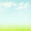 Blue sky, clouds and green field summer background Royalty Free Stock Photo