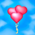 Blue sky with clouds and heart shape ballons. Vector Illustration for poster Royalty Free Stock Photo