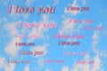 Blue sky with clouds, I love you, written in the sky Royalty Free Stock Photo