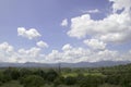 Blue sky with clouds and mountains natural green trees