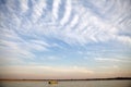 Blue sky and clouds over the Irrawaddy river in Bagan, Myanmar