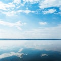 Blue sky with clouds over river and reflections Royalty Free Stock Photo