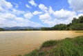 Blue sky and clouds over river in summer day Royalty Free Stock Photo